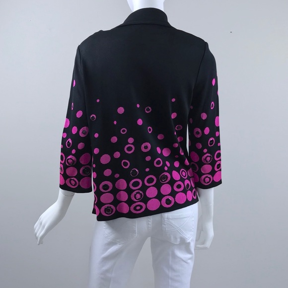 {Ming Wang} Black with Pink Circles Knit Jacket - Picture 6 of 7